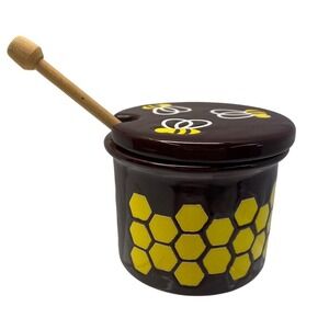VTG 70s Wachtersbach Ceramic Honey Pot Jar with Lid and Dipper Bee Honeycomb
